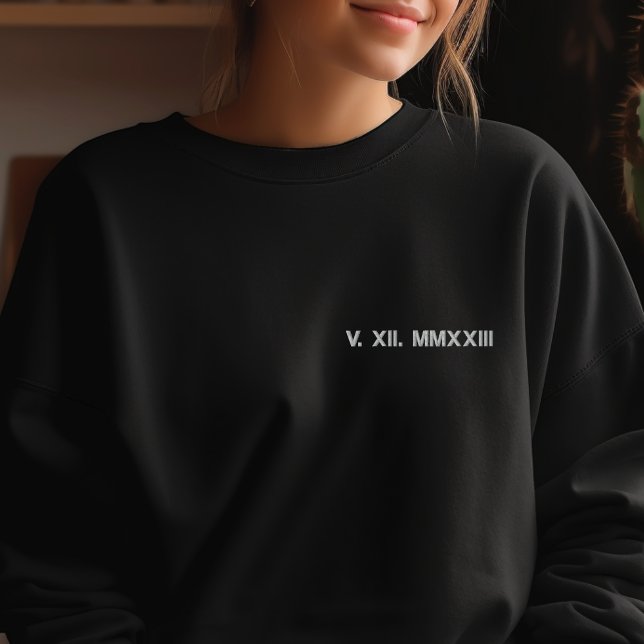 Roman Numerals Couple Embroidered Anniversary Date Embroidered Long Sleeve T-Shirt (Creator Uploaded)