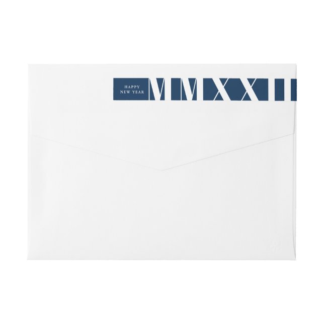 Roman Numerals Navy Blue New Year Holiday Wrap Around Label (Back)