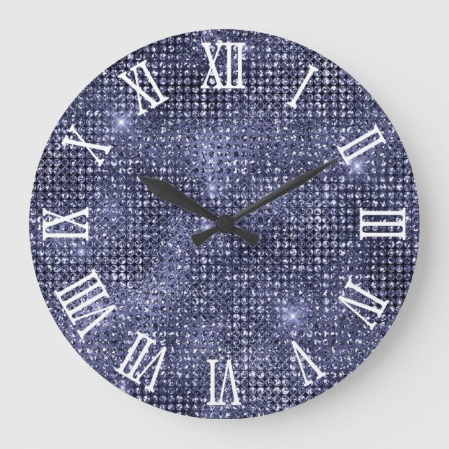 Roman Numerals Navy Disco Glitter Large Clock (Front)