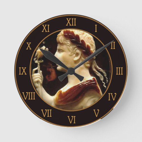Roman Numerals Octavian Augustus Emperor Cameo Art Round Clock