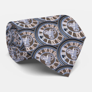Roman Numerals Vintage Gear Clock Neck Tie