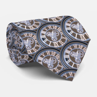 Roman Numerals Vintage Gear Clock Neck Tie