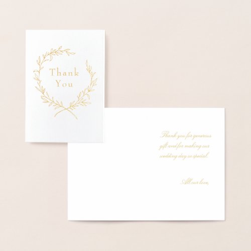 Roman Olive Leaf Wreath Wedding Thank You Gold Foil Card