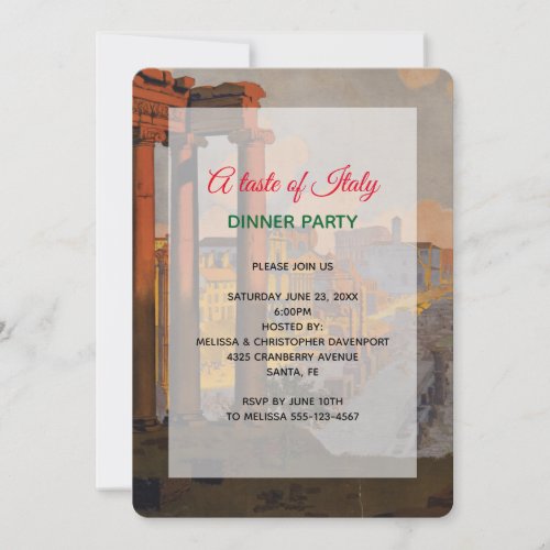 Roman Ruins Vintage Taste of Italy Dinner Party Invitation