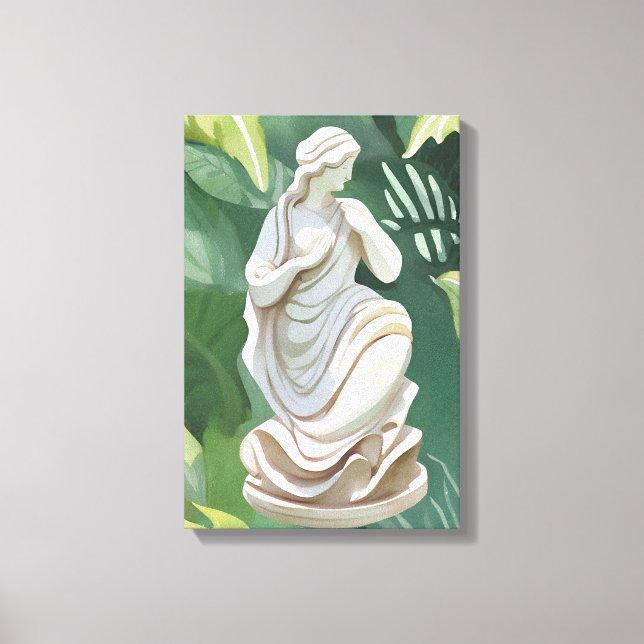 Roman Statue | Watercolor Botanical Painting Canvas Print (Front)