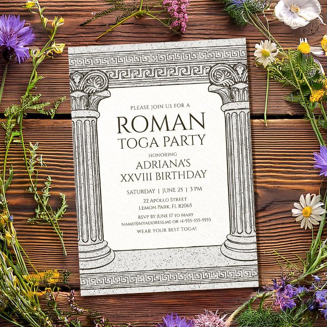 Roman Toga Party Invitation with elegant columns (Creator Uploaded)