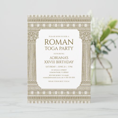 Roman Toga Party with elegant temple columns Invitation