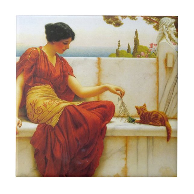 Roman Woman Playing with her Favorite Cat Ceramic Tile (Front)