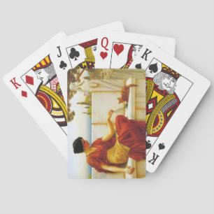 Roman Woman Playing with her Favorite Cat Poker Cards