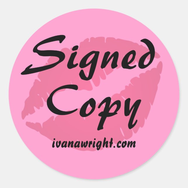 Romance Author Pink Kiss Signed Copy with URL Classic Round Sticker (Front)