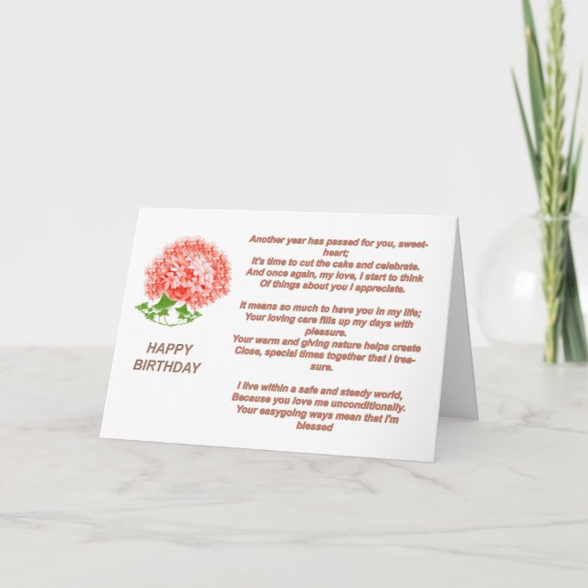 Romance Birthday Poem Greeting Card (Front)