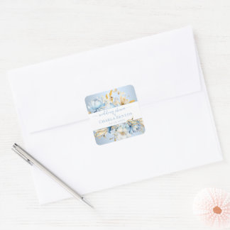 Romance Blue Floral Gold Wedding Shower Square Sticker