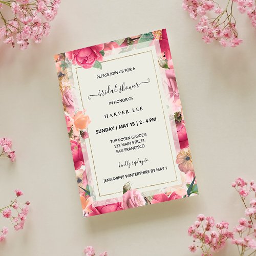 Romance Blush Pink Roses Garden Bridal Shower  Invitation