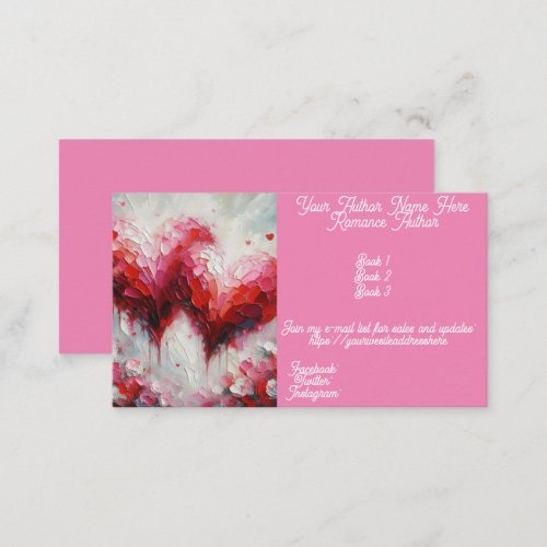 Romance Book Author Two Abstract Hearts Pink Red Business Card