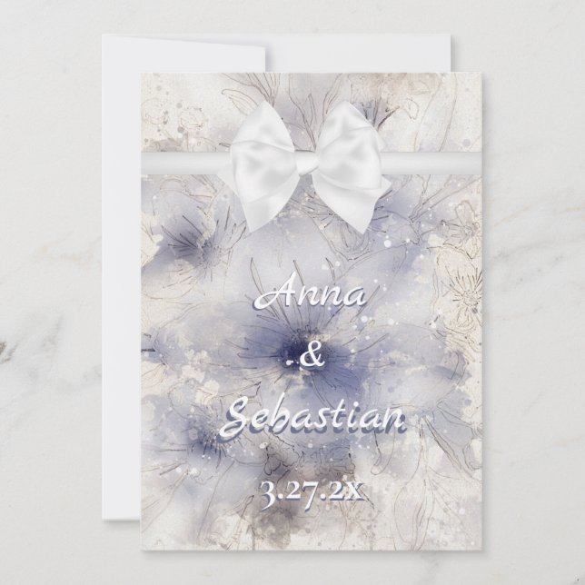 *~ Romance Bow AR26 Flower QR  RSVP Wedding Invitation (Front)