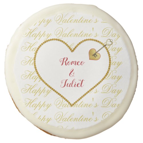 Romance Classy Red Gold Heart Shaped Valentines    Sugar Cookie