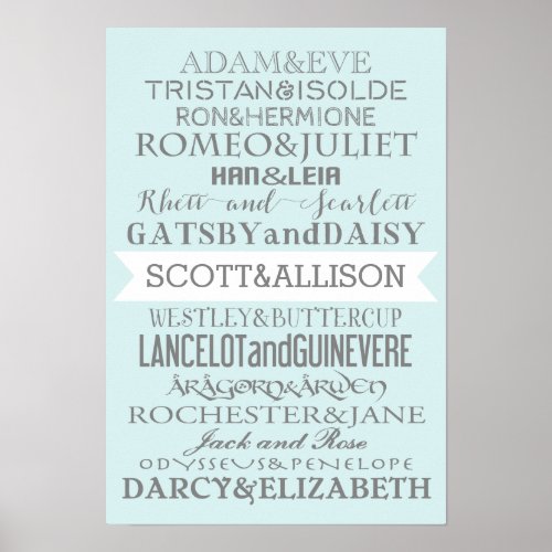 Romance Couples Custom Poster _ CHOOSE YOUR COLOR