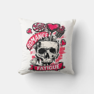 Romance Fatigue Skull with Candy Hearts & Cupcake Throw Pillow