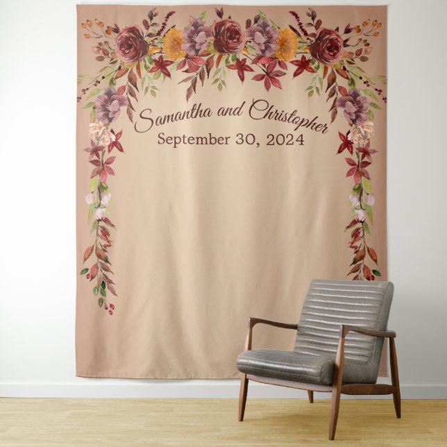 Romance Floral Autumn Wedding Photo Booth Backdrop (In Situ)