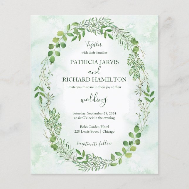 Romance Greenery Budget Wedding Invitations (Front)