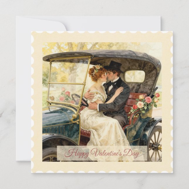 Romance in a Victorian Car – Valentine’s Day Card (Front)