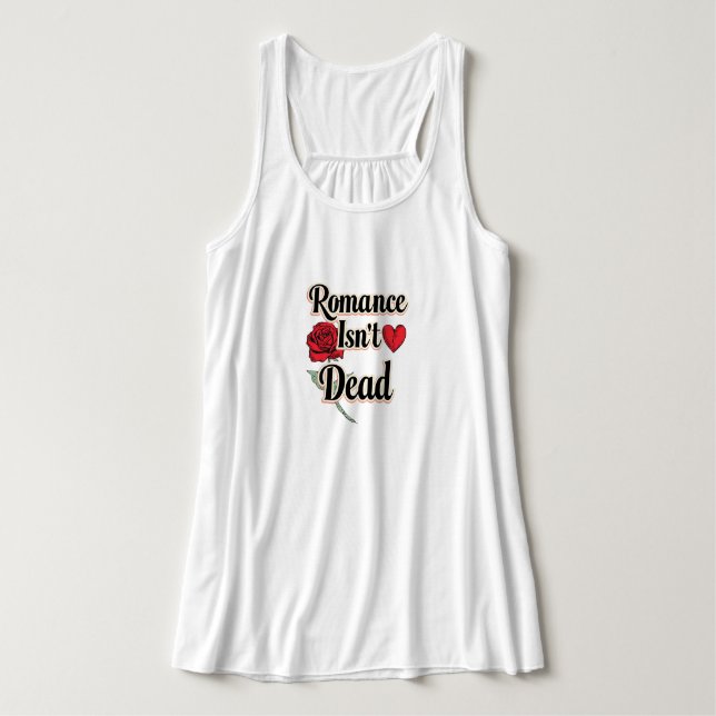 "Romance Isn't Dead" with Red Rose and Heart Tank Top (Design Front)