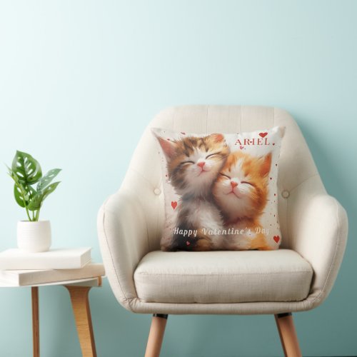 Romance Kittens Valentines Day Red Hearts  Throw Pillow