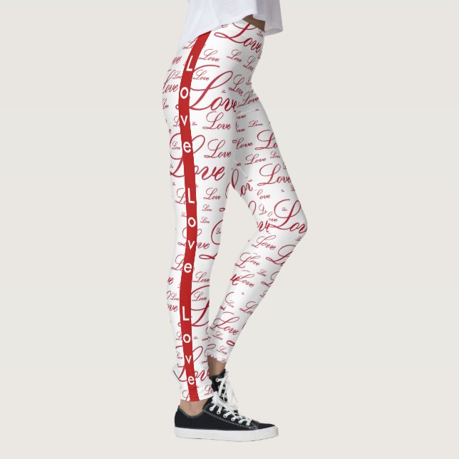 Romance "Love" Red Valentine's Typography Pattern Leggings (Right)