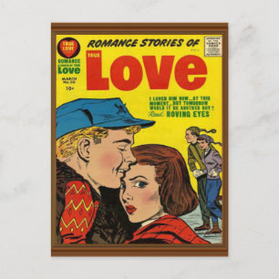 Romance Love Story Comic Cover Vintage Faux Wood Postcard