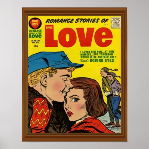Romance Love Story Comic Cover Vintage Faux Wood Poster