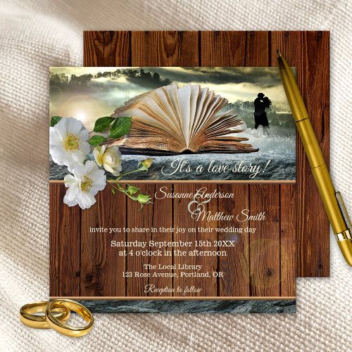 Romance Love Story Library Book Wedding Invitation