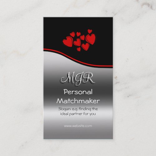 Romance Matchmaker Monogram red swoosh Business Card