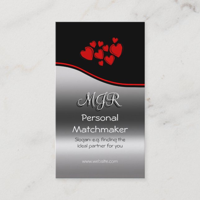 Romance Matchmaker, Monogram, red swoosh Business Card (Front)