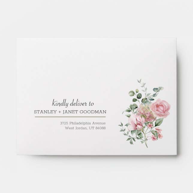 Romance Modern Elegance Pink Rose Peony Flower  Envelope (Front)