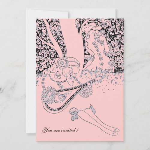 ROMANCE ROMANTIC LOVERS BLACK PINK WEDDING PARTY INVITATION