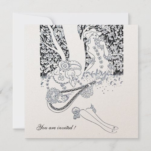 ROMANCEROMANTIC LOVERS BLACK WHITE WEDDING PARTY INVITATION