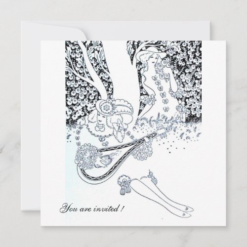 ROMANCEROMANTIC LOVERS BLACK WHITE WEDDING PARTY INVITATION