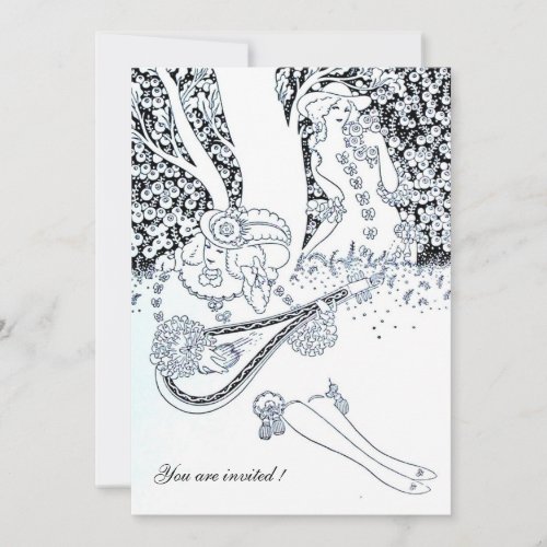 ROMANCEROMANTIC LOVERS BLACK WHITE WEDDING PARTY INVITATION