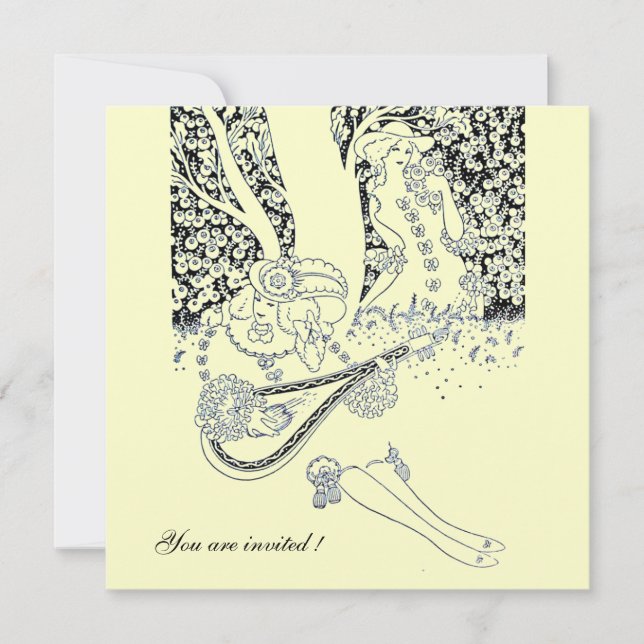 ROMANCE,ROMANTIC LOVERS BLACK WHITE WEDDING PARTY INVITATION (Front)