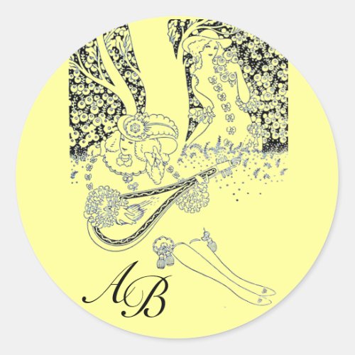 ROMANCEROMANTIC LOVERS BLACK YELLOW MONOGRAM CLASSIC ROUND STICKER