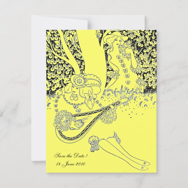 ROMANCE,ROMANTIC LOVERS BLACK YELLOW WEDDING PARTY INVITATION (Front)