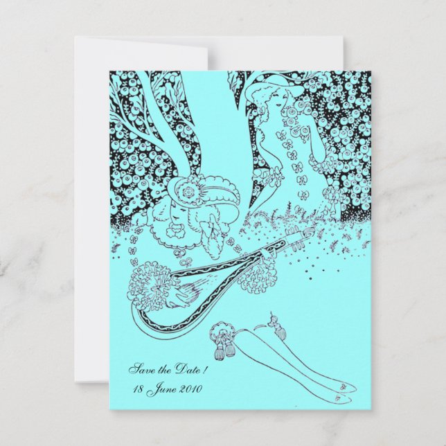 ROMANCE /ROMANTIC LOVERS TEAL BLUE WEDDING PARTY INVITATION (Front)