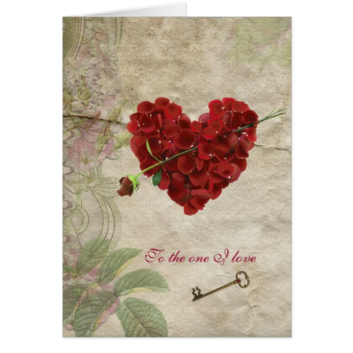 Romance Rose Petal Valentine  Heart with Key Card