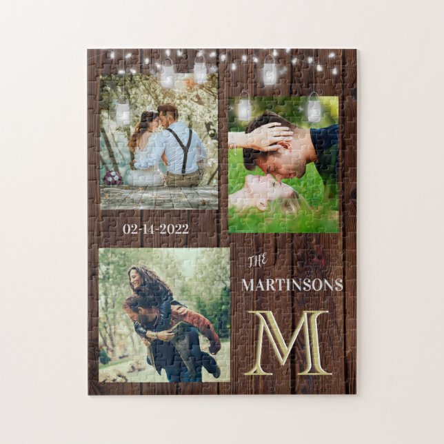 Romance Rustic Custom Monogram Photos Lights  Jigsaw Puzzle (Vertical)