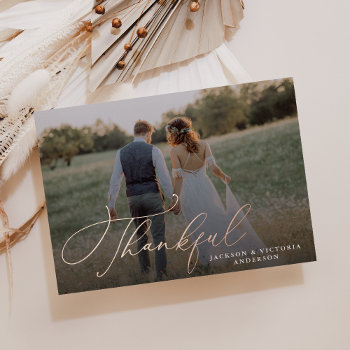 Romance Thankful Wedding Foil Thank You Photo Card by FINEandDANDY at Zazzle