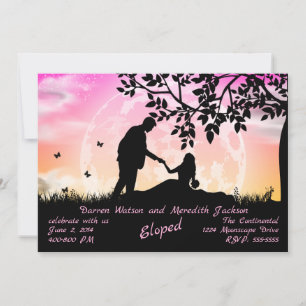 Romance under Pink Orange Moon Elopement Invitation