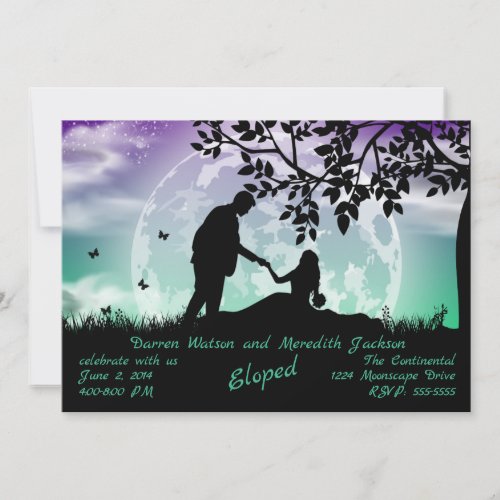 Romance under Purple Green Moon Elopement Invitation