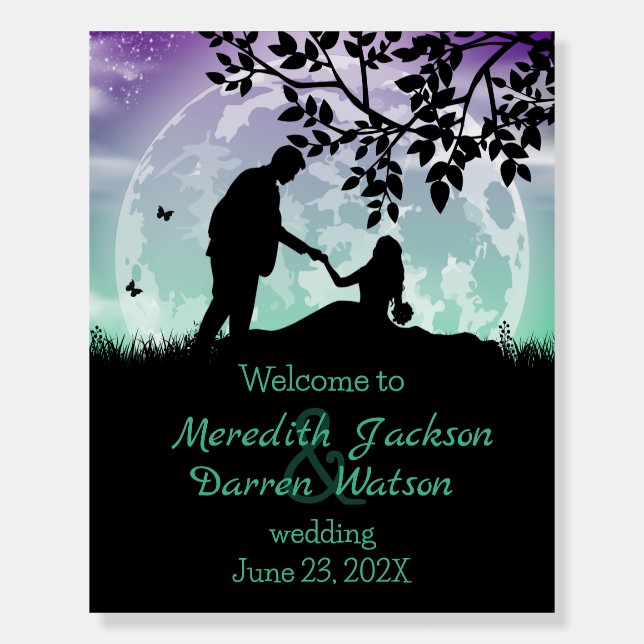 Romance under Purple Green Moon Welcome Sign (Front)