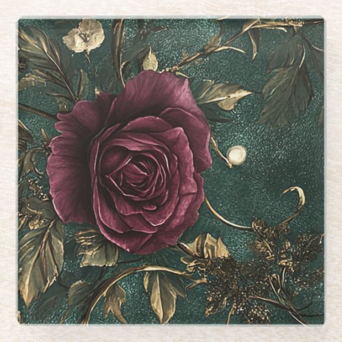Romance Vintage Rose. Drink Glass Coaster