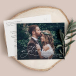 Romance We Got Married Elopement Postcard<br><div class="desc">Our wedding photo elopement postcards are the perfect way to announce your marriage to friends and family while showcasing your favorite elopement photo. The delicate hand lettering design adds a romantic touch to the modern and beautiful photo card layout. Crafted from high-quality cardstock, these postcards have a luxurious feel and...</div>